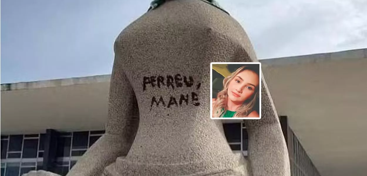 Estátua em Brasília e Débora Rodrigues dos Santos (Foto: Reprodução I Arquivo Pessoal)